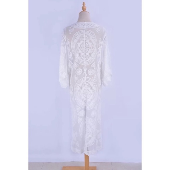 Scalloped Sheer Mesh Lace Boho Kimono Coverup Wrap - Picture 7 of 7